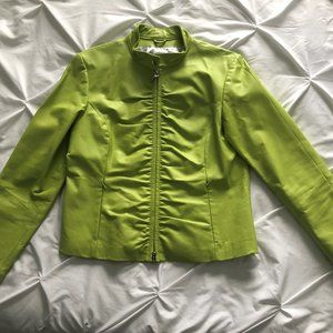 Ruched Leather Jacket - Lime Green